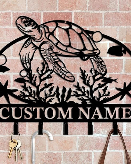 Casebrick Custom Sea Turtle Metal Wall Hooks,Key Holder-Personalized Iron Wall Decor for Keys, Coats & Home Organization (Black, Handmade,Decorative for Entryway, Beach,Bedroom,Office) (Style A)