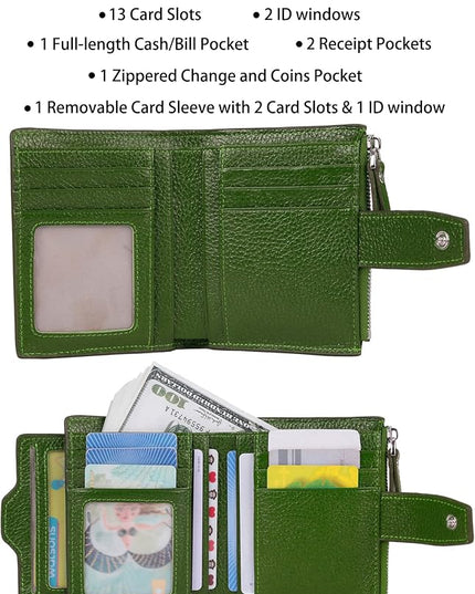 AINIMOER Women's RFID Blocking Leather Small Compact Bi-fold Zipper Pocket Wallet Card Case Purse with id Window