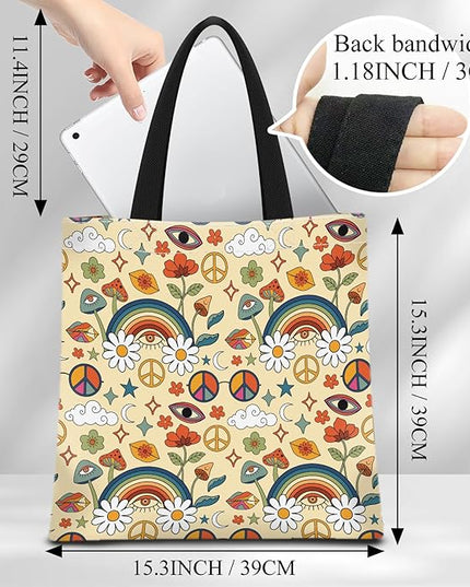 Canvas Tote Bag for Women，Cute Heavy-Duty Shoulder Bag with Zipper Pocket -Travel Tote for Grocery, Gym,Shopping