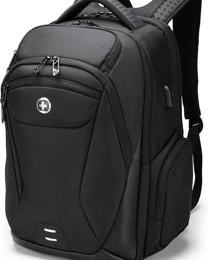 Swissdigital Design Men's Laptop Backpack for College and Business Travel with Integrated USB Charging Port and RFID Protection Fits Laptops up to 15.6 Inch, Black | SD1695-01