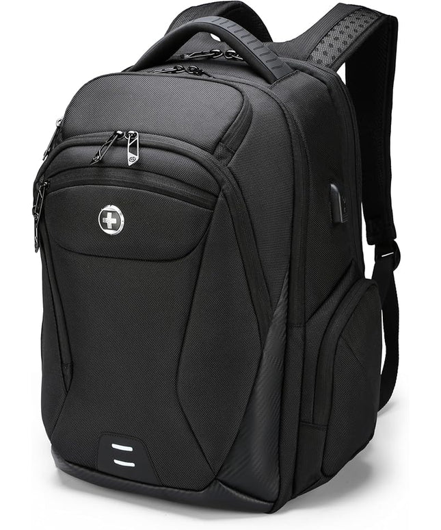 Swissdigital Design Men's Laptop Backpack for College and Business Travel with Integrated USB Charging Port and RFID Protection Fits Laptops up to 15.6 Inch, Black | SD1695-01