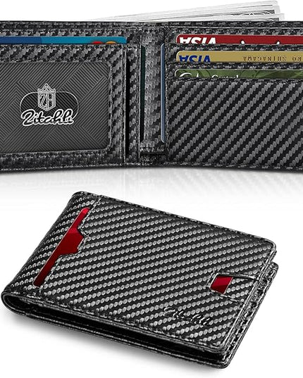 Zitahli Mens-Wallet-Slim-Leather-RFID Blocking Wallet for Men Minimalist Bifold Credit Card Holder with Gift Box