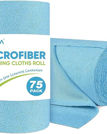 AIDEA Microfiber Cleaning Cloth Roll, 75PK, Reusable Tear Away Paper Towels, Microfiber Towels for Cars, Washable Shop Rags Blue, Lint Free Rags for House, Mechanic, Workshops, 11.5"×11.5"