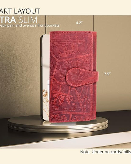 Real Leather Women Wallet Leather with RFID Blocking -Trifold Card Holder Designer Ladies Clutch with ID Window Wallets
