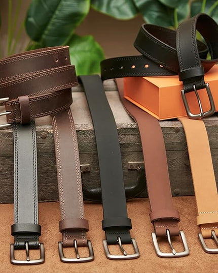 VATAN Men's Genuine Leather Casual Every Day Jeans Belts, Handmade Men Leather Belt with Gift Box