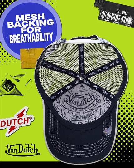 Von Dutch Unisex Trucker Hat - Curved Bill Mesh Back Retro Classic Adjustable Snapback Baseball Cap for Men and Women