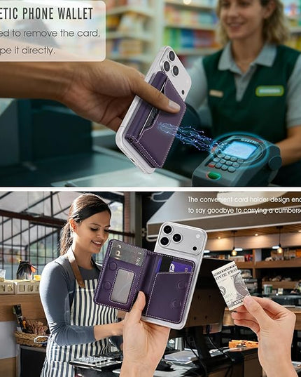 ASAPDOS For MagSafe Wallet,Magnetic Card Holder RFID Blocking Wallet with 5 Card Slots & Cash Pocket For iPhone 17/16/ 15/14/ 13/12/ Pro/Max/Plus/Air Purple