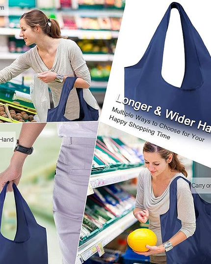 BeeGreen 20 Pack Navy Blue Reusable Grocery Bags with Storage Pouch Wholesale Reusable Shopping Bags Bulk w Elastic Band 50LBS X-Large Foldable Tote Bags Machine Washable-Heavy Duty Cloth Bags
