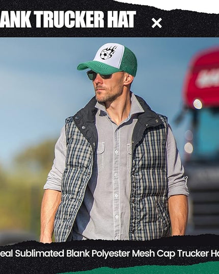 10 Pcs Sublimation Blank Trucker Hats Bulk Mesh Baseball Cap Polyester Mesh Trucker Hat for Men and Women