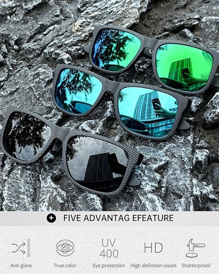 KALIYADI Sunglasses Men Polarized Sun glasses for Mens Womens Classic Matte Black Frame UV Protection 3pack