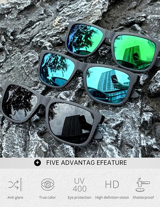 KALIYADI Sunglasses Men Polarized Sun glasses for Mens Womens Classic Matte Black Frame UV Protection 3pack