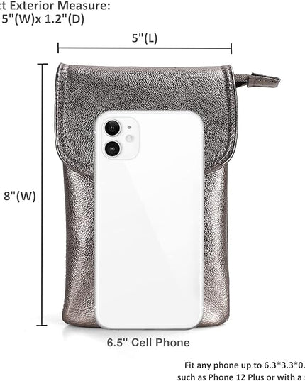 befen Genuine Leather Small Crossbody Bags for Women Cell Phone Bag Cross Body Purses,Silver Zipper