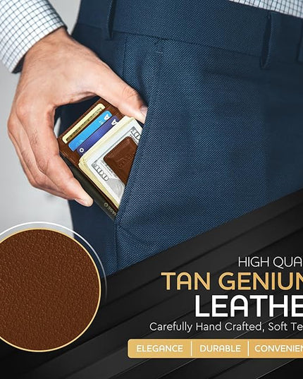Money Clip Leather Wallet For Men Slim Front Pocket RFID Blocking with Super Strong Magnetic