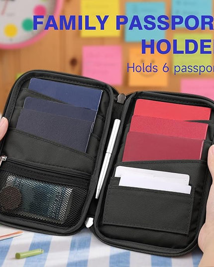 WALNEW Family Passport Holder for 5 - Large Travel Organizer Holds up to 6 Passports, RFID Blocking Water Resistant Document Wallet for Cards, Tickets, Boarding Passes