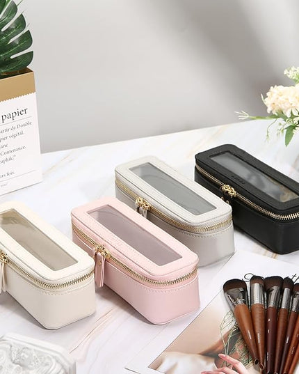 Aveniee Clear Makeup Brush Bag, Slim Brush Holder Cosmetic Case, Small Travel Toiletry Bag for Women, Thin Make up Bags with Zippers, Cute Travel Essentials Srorage Bag.Grey