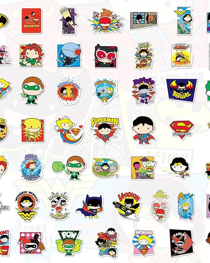 Superhero Stickers for Water Bottles – 50PCS Cute Cartoon Stickers for Kids, Teens, Adults – Waterproof Vinyl Decal Sticker for Laptop, Phone, Skateboard, Scrapbook, Party Favors, Gifts