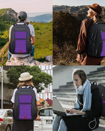 Extra Large Backpack, Travel Laptop Backpack, Sturdy TSA Water Resistant 17.3 Inch Carry on Backpacks with USB Port, Anti Theft Business Computer Backpacks Gifts for Men Women, Purple