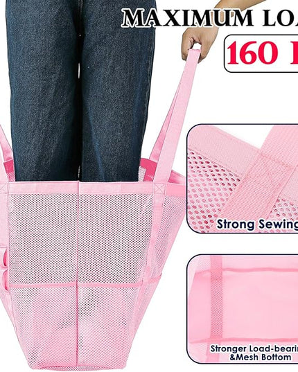 Mesh Beach Bag, Large Beach Tote with Zipper Pocket, Toys Pool Bag for Family Travel Vacation Cruise Essentials