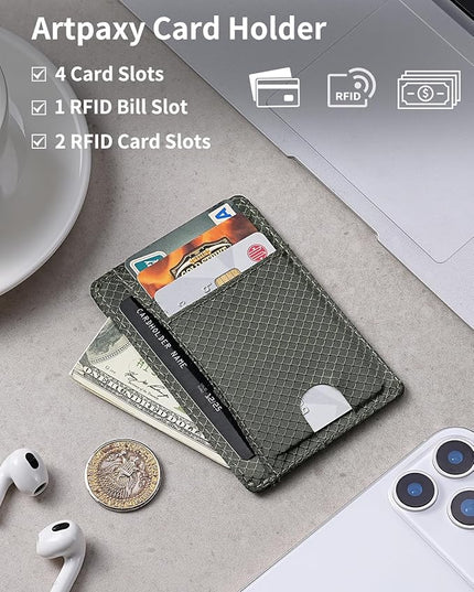 Artpaxy Slim Wallet for Men & Women, Minimalist Front Pocket Card Holder for Travel, RFID Blocking, Water Resistant Nylon Wallet for ID & Cash & Credit Card