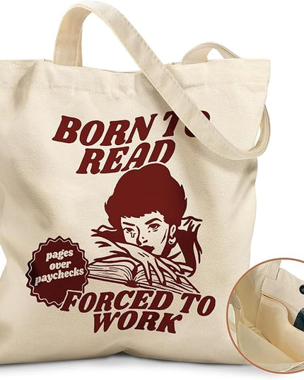Aesthetic Tote Bag for Girls - with Magnetic Buckle and Zipper Inner Pocket for Women Lady Canvas Cotton Tote Bag
