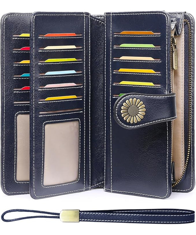SENDEFN Wallets for Women Leather Credit Card Holder with RFID Blocking Large Capacity Wristlet | with RFID Blocking, Large Capacity, Wristlet, with RFID Blocking, Large Capacity, Wristlet