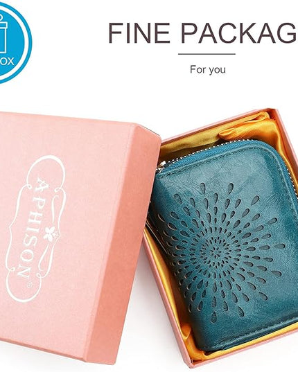 APHISON RFID Credit Card Holder Zipper Card Case Keychain Small Wallet for Women 1942-2 PEACOCK-BLUE