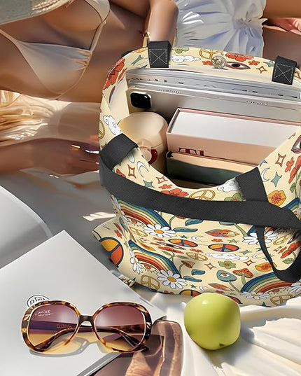 Canvas Tote Bag for Women，Cute Heavy-Duty Shoulder Bag with Zipper Pocket -Travel Tote for Grocery, Gym,Shopping