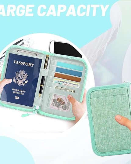 Passport Holder for Travel Essentials, RFID Blocking Protector Passport Wallets, Passport Document Organizer Case for Travel Must Have, Passport Book for Women, Couple, Family Cards, Tickets, ID, Cash