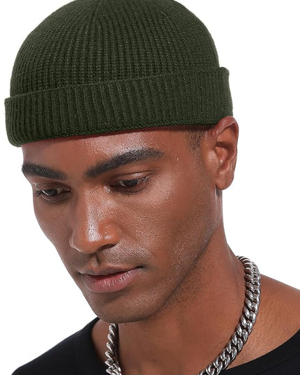 vidsel Thin Wool Fisherman Beanie Hat for Men Women Fall Winter,Short Knit Cuffed Fashion Trawler Skull Cap,Watch Cap