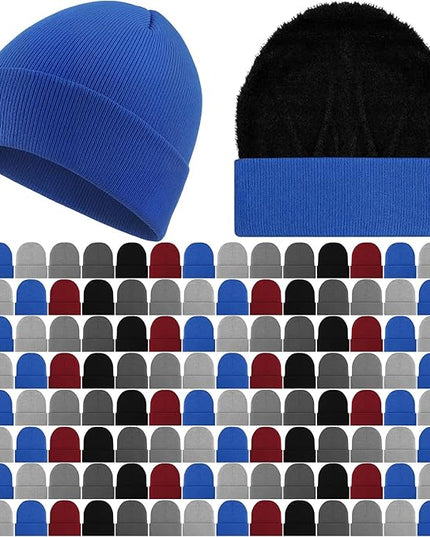 Chicingyou 120 Pcs Bulk Men Knitted Hats with Fleece Lining for Charity Homeless Donations, Unisex Beanies Winter Warm Hats