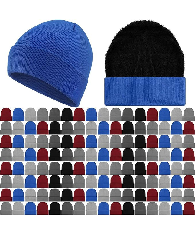 Chicingyou 120 Pcs Bulk Men Knitted Hats with Fleece Lining for Charity Homeless Donations, Unisex Beanies Winter Warm Hats