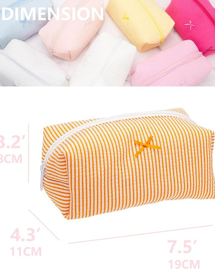 PAZIMIIK Cozy Makeup Bag Small Aesthetic Travel Zipper Cosmetic Pouch for Women Make Up Beauty Accessories Brushes, Stripe Orange