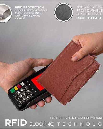 Oak Leathers Leather Wallet For Women - Small RFID Coin Purse Credit Card & ID Holder for Ladies, Gift for Women's, Bifold Wallets (Nappa Cognac)