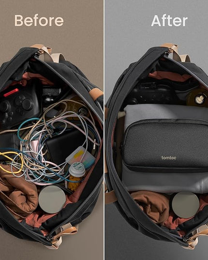 tomtoc Electronics Organizer Travel Case, Water Resistant Travel Bag Cable Organizer for Essentials, Tech Pouch Accessories Carry Storage for Cord, Phone, Cables, Airpods, USB Flash Drive, Daily Items
