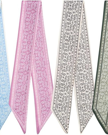 4 Pack Purse Scarf Handbags Skinny Twill Hair Scarves Narrow Neck Scarf Band Women Fashion Accessories Bag Charms