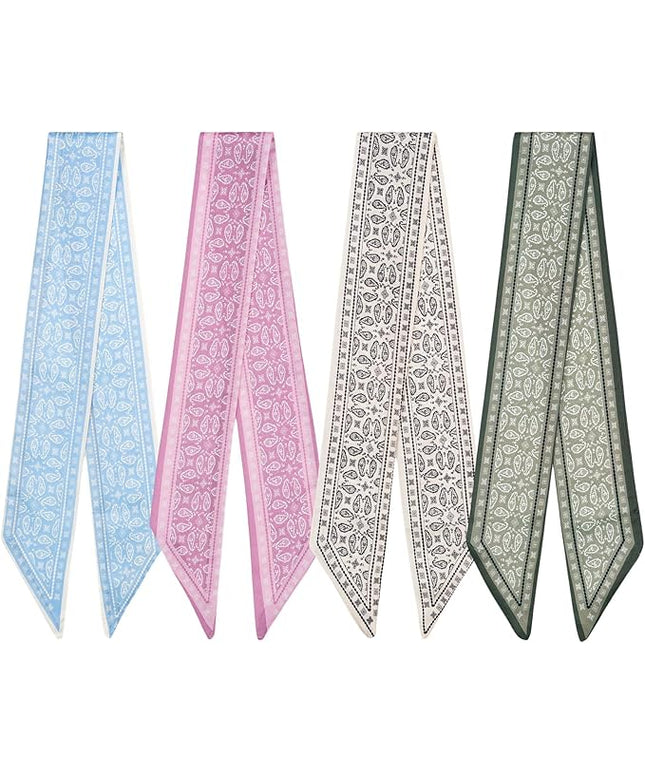 4 Pack Purse Scarf Handbags Skinny Twill Hair Scarves Narrow Neck Scarf Band Women Fashion Accessories Bag Charms
