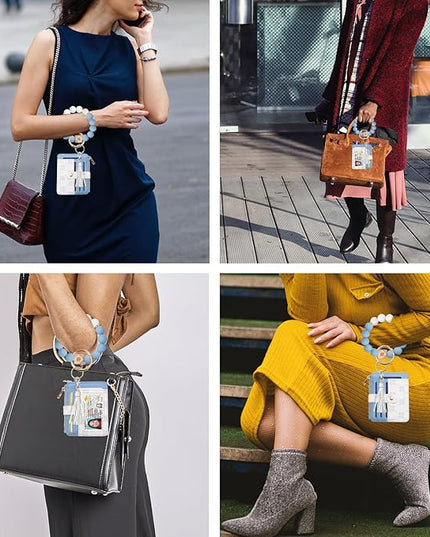 COOLANS Silicone Bracelet Wristlet Wallet Credit Card Holder RFID,ID Window,Key Ring Tassel,Slim Wallet Women Keychain Purse
