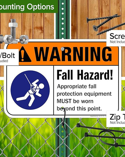 Warning Fall Hazard Appropriate Fall Protection Equipment Sign, 12x18 Inches, Rust Free .063 Aluminum, Fade Resistant, Made in USA by My Sign Center