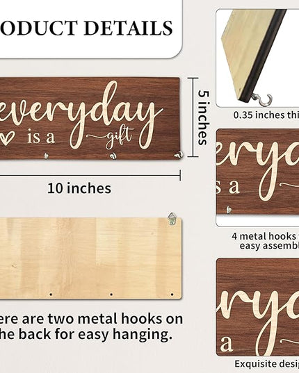 Yhtmbf Everyday is A Gift Wooden Key Holder for Wall - 5"x10" Key Organizer Hanger with 4 Hooks for Home Front Door Hallway Entryway Kitchen - Home Office Decor & Housewarming Gifts Supplies - A04