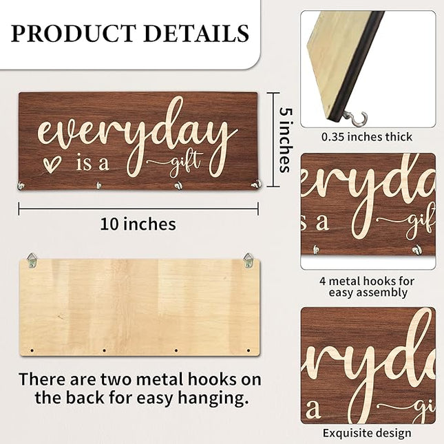Yhtmbf Everyday is A Gift Wooden Key Holder for Wall - 5"x10" Key Organizer Hanger with 4 Hooks for Home Front Door Hallway Entryway Kitchen - Home Office Decor & Housewarming Gifts Supplies - A04