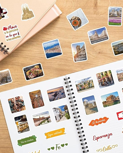 Spain Travel Stickers for Adults- 50 Pcs Spanish Landmark Souvenirs Water Bottle Stickers, Flag Waterproof Scrapbook Decals, Vinyl Sticker for Luggage Laptop Journaling