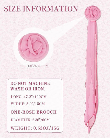 Chiffon Scarf for Women, Removable Flower Neck Scarf Light Soft Fashion Rose Scarves Versatile Headband or Hair Band