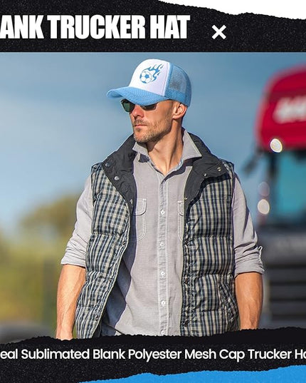 10 Pcs Sublimation Blank Trucker Hats Bulk Mesh Baseball Cap Polyester Mesh Trucker Hat for Men and Women