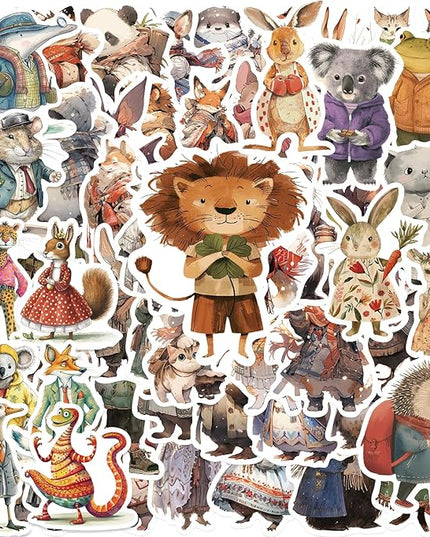 150PCS Anthropomorphic Forest Animal Stickers – Vinyl Waterproof Decals Featuring Koalas, Raccoons, Rabbits in Seasonal Vintage Outfits – Aesthetic for Journals, Bottles & Crafts – Teens, Adults