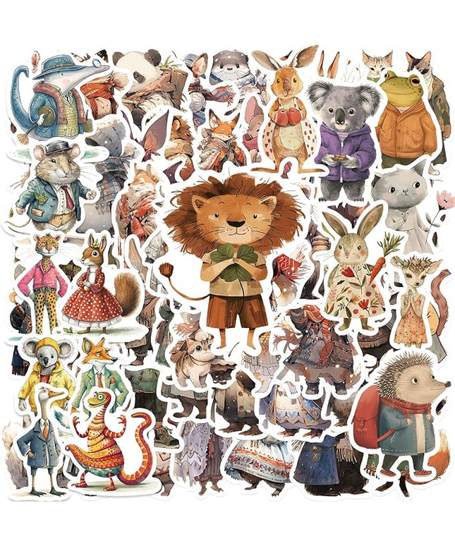 150PCS Anthropomorphic Forest Animal Stickers – Vinyl Waterproof Decals Featuring Koalas, Raccoons, Rabbits in Seasonal Vintage Outfits – Aesthetic for Journals, Bottles & Crafts – Teens, Adults