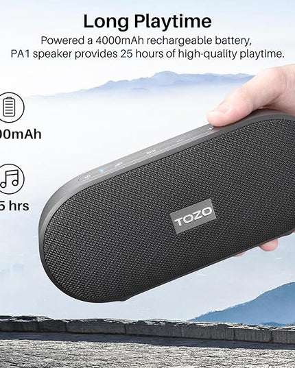 TOZO PA1 Bluetooth Speaker Built-in Microphone Stereo Sound, 25H Playtime, IPX7 Waterproof Shower Speaker, Portable Wireless Speaker with EQ Mode, APP Control, Dual Pairing for Home, Travel, Black