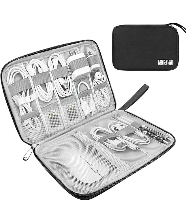 Electronics Organizer Travel Case,Electronic Accessories Storage Bag,Portable Waterproof Cable Organizer Bag,Travel Cord Organizer Bag for Small Charging Cord Storage,Cables,SD Card (Black)