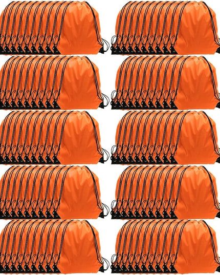 GoodtoU Drawstring Backpacks, 100 Pieces Back Bag Bulk Cinch Sack Drawstring Gym Bag for Sport, Traveling, Team (Orange)