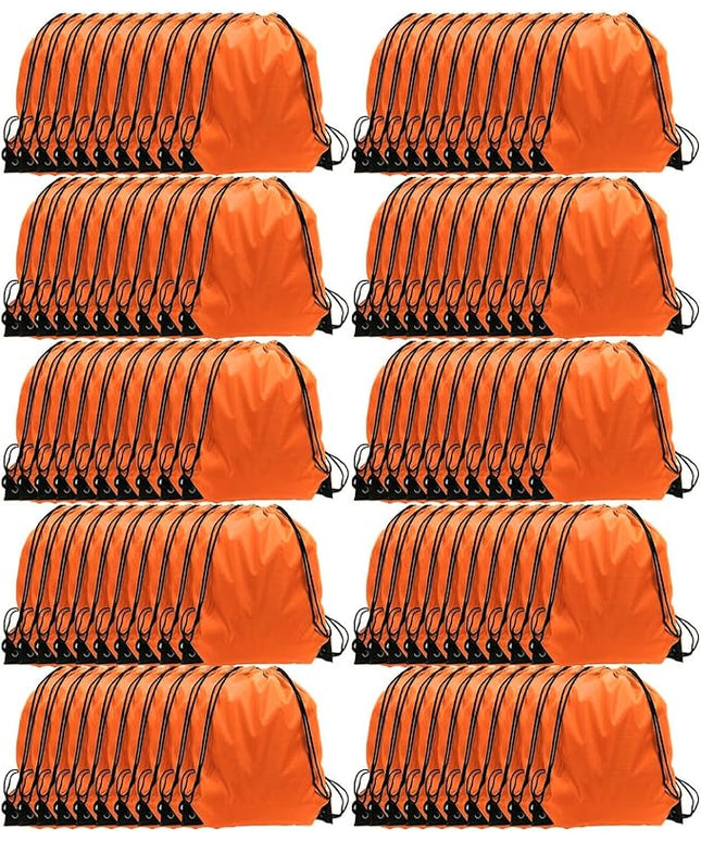 GoodtoU Drawstring Backpacks, 100 Pieces Back Bag Bulk Cinch Sack Drawstring Gym Bag for Sport, Traveling, Team (Orange)