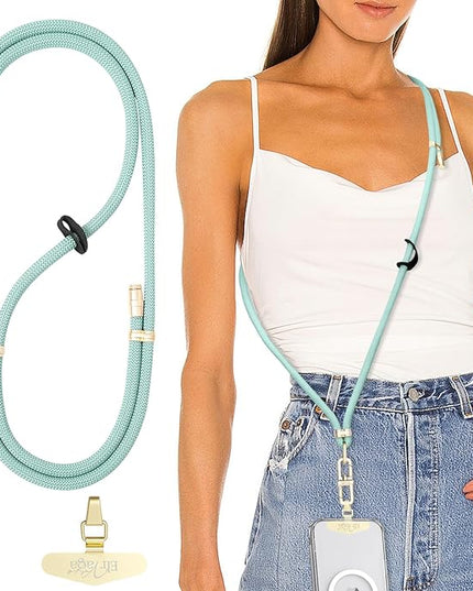 Adjustable Anti-Theft Phone Lanyard Neck & Crossbody Strap with 0.2mm Metal Tab & Comfort-Fit 8mm Rope (Blue)